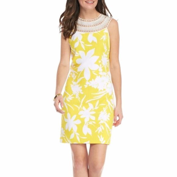NWOT Jessica J Howard Floral Stretch Textured Lace Trim Neck Sheath Dress Size 6 - Picture 1 of 8